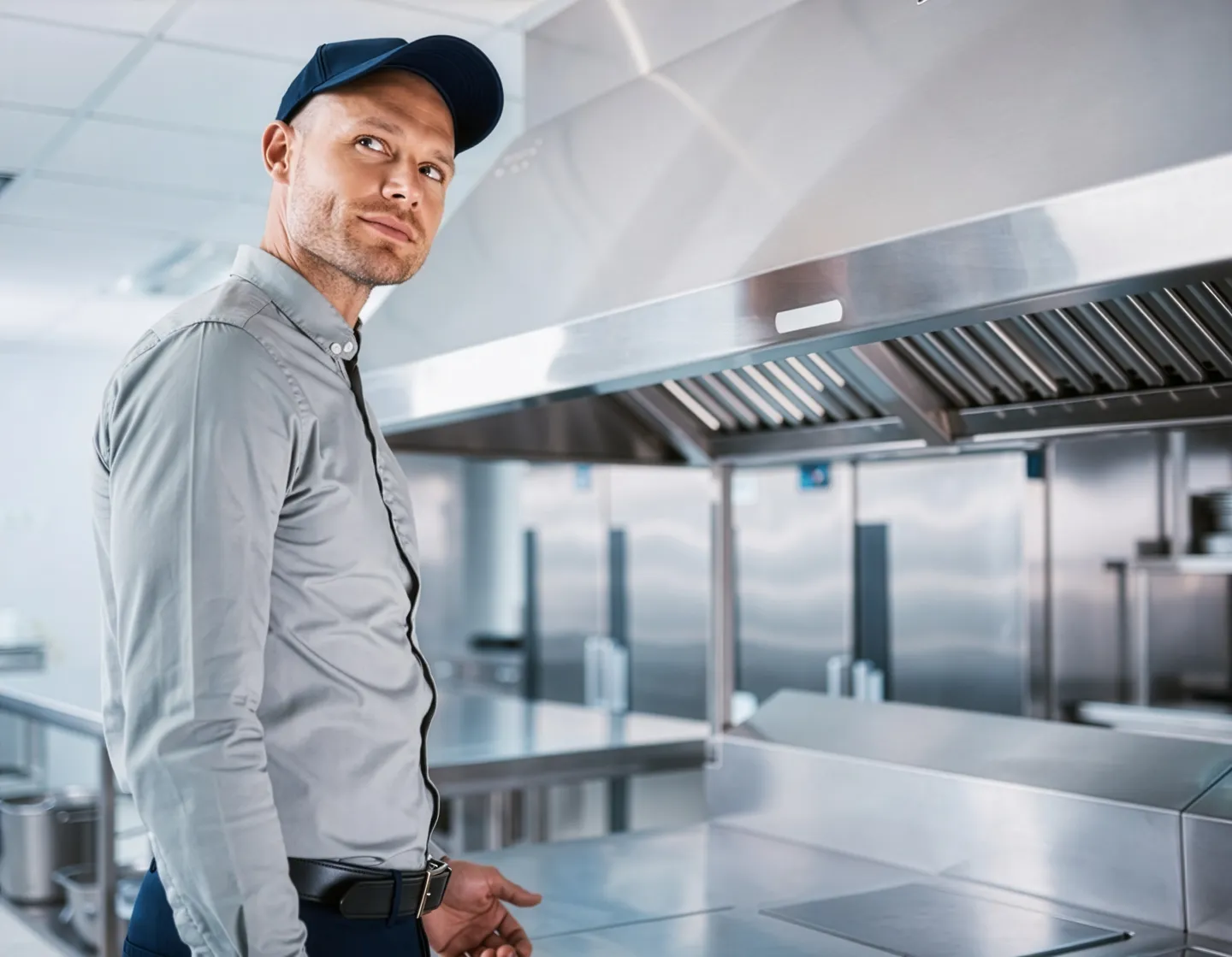 before and after of a cleaned commercial kitchen exhaust hood