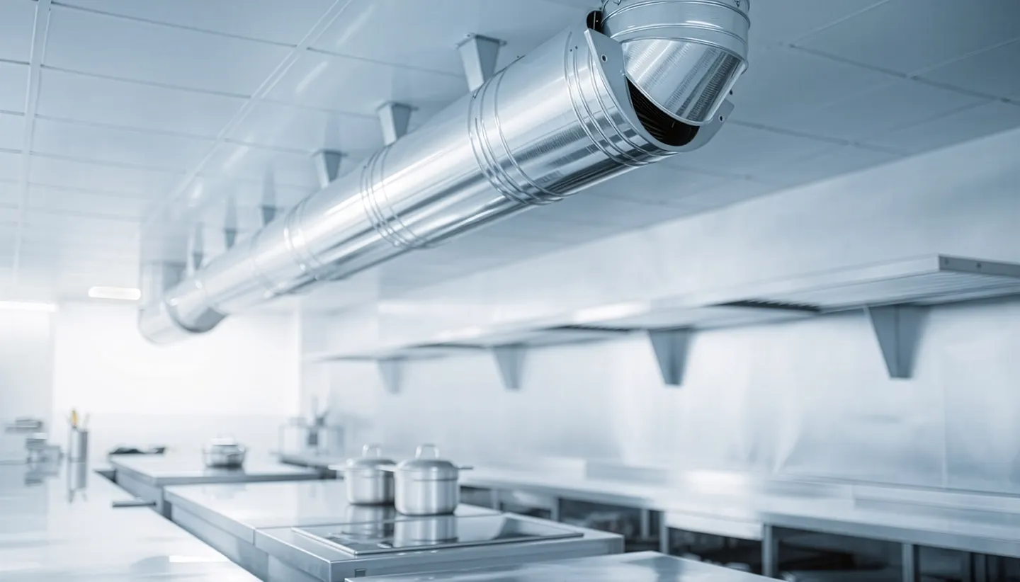 Technician performing a commercial kitchen hood cleaning