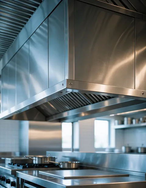 Technician cleaning a commercial kitchen exhaust hood in Tradition, FL